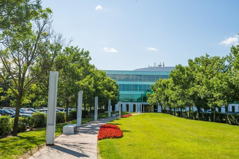 Broadacres landscaped campus walkway