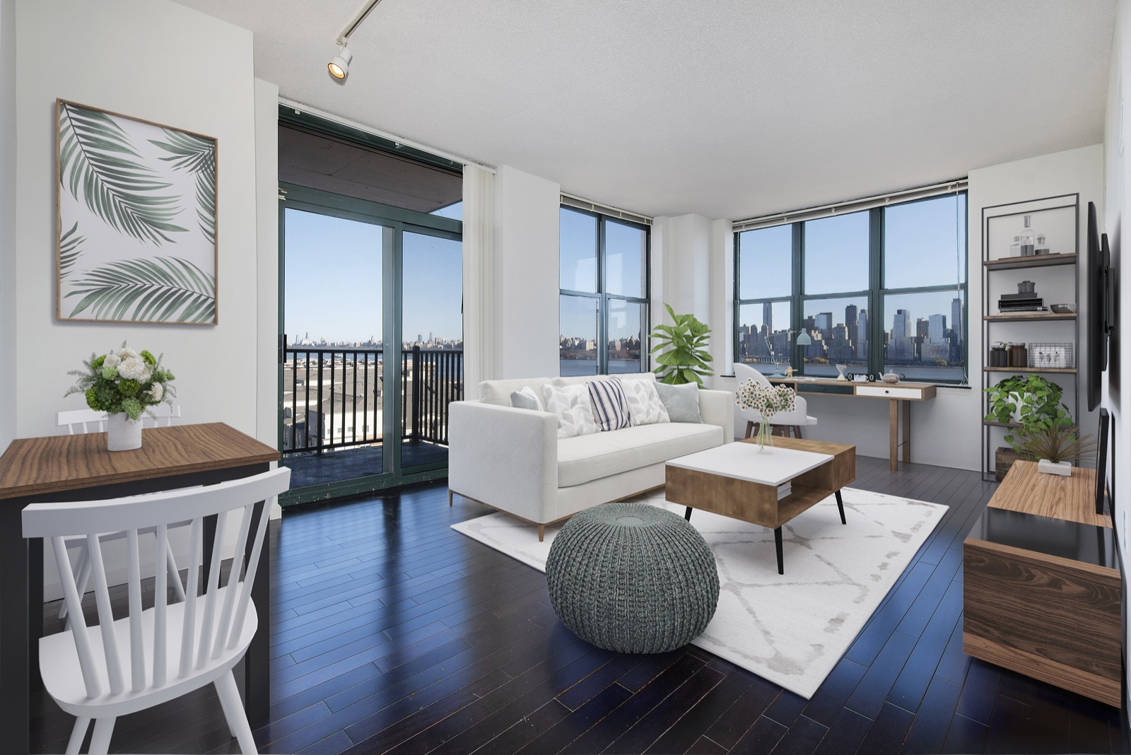 Riverbend at Port Imperial — Living Room with Hudson & Manhattan Views